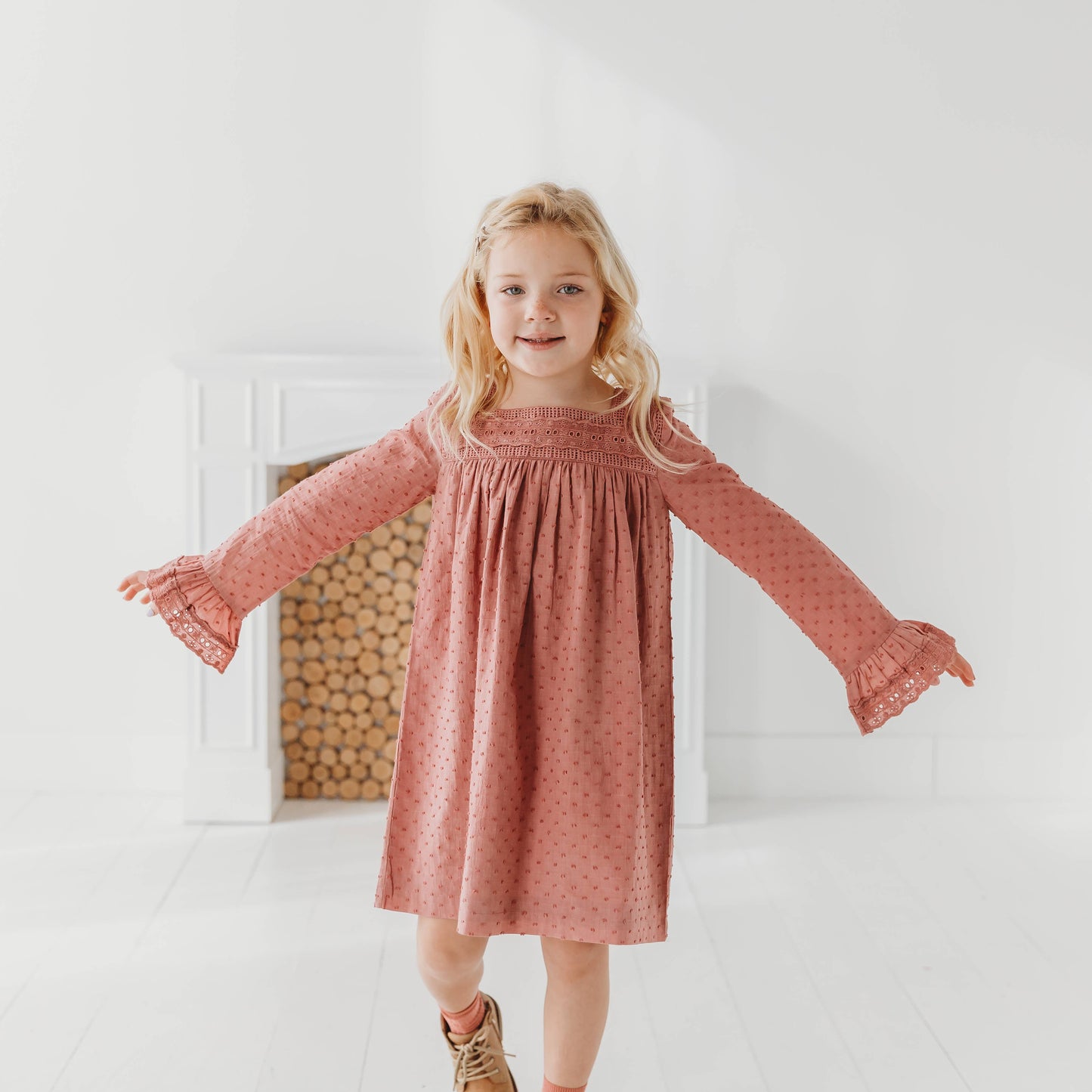 Pastel Pink Lace Yolk Dobby Dress