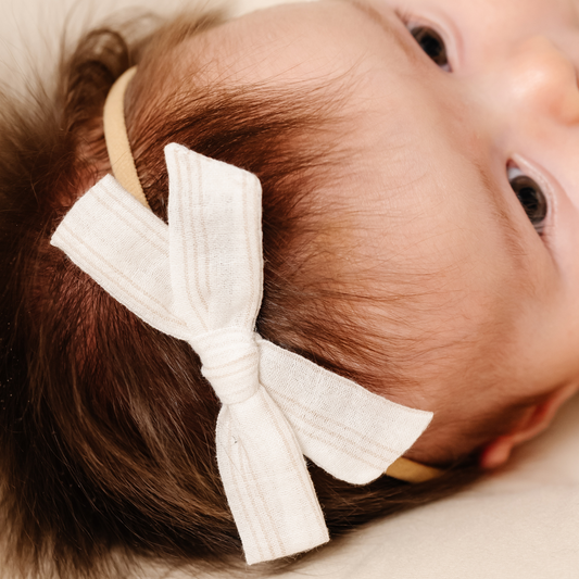 Beige Stripe Linen Baby Headband Bow
