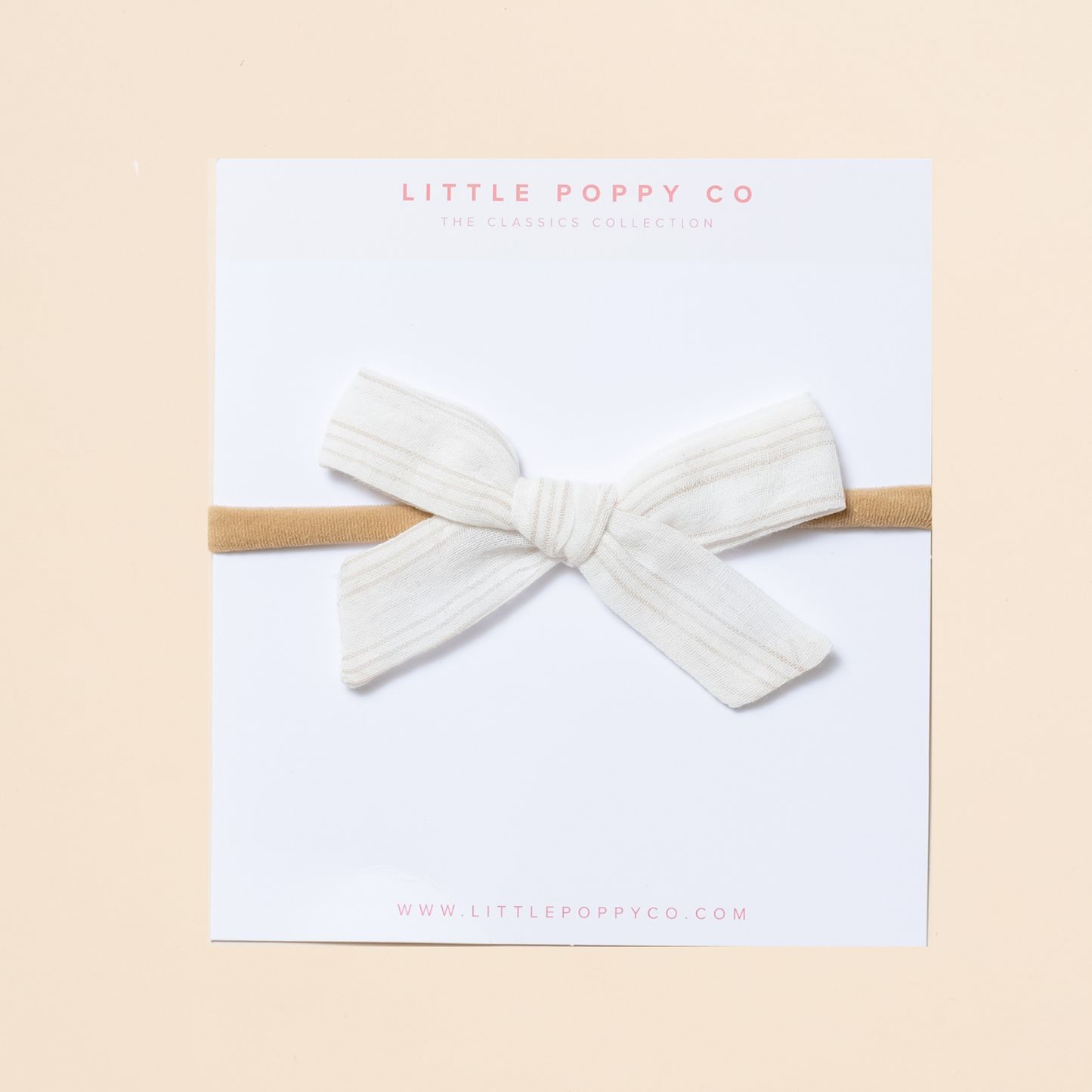 Beige Stripe Linen Baby Headband Bow