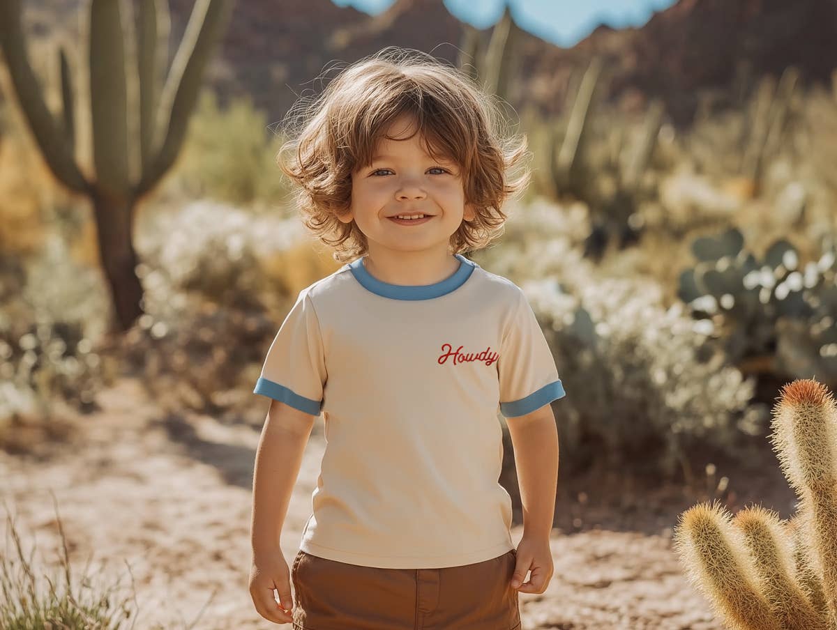 Howdy Vintage Ringer: Beige